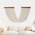 Handmade bohemian gradient fringe wall tapestry with wooden rods for home decor - 50*200cm / White