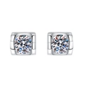 Minimalist geometric square bezel stud earrings with round brilliant-cut imitation diamonds - TED282-Bezel Set Square Studs