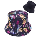 Cappello da pescatore reversibile con motivi geometrici retrò e lato nero - Stampa geometrica nera (Reversibile)
