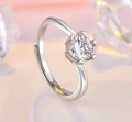 Silver heart six-prong adjustable ring with brilliant round zirconia in romantic setting - Heart Six-Prong Round / J117 (White Gold)