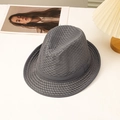 Cappello fedora grigio in maglia traspirante con trama traforata e nastro sobrio - L (58-60cm) / Grigio
