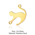 Golden stainless steel cat silhouette pendant for DIY jewelry making, 15x19mm size - Hollow Cat / Gold