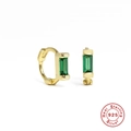 Pendientes de aro S925 dorados con circonitas rectangulares de color verde esmeralda - Dorado-Zirconia Verde