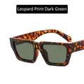 Gafas de sol retro de montura pequeña con estampado de leopardo y lentes verde oscuro chic - Montura Cuadrada / Bisagra de Metal / Estampado de leopardo