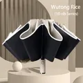Automatic folding umbrella in sycamore beige featuring a sturdy ten-rib frame and straight handle - Reverse Reflective 10-Rib Automatic Black Glue / Off White
