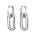 Pendientes de aro ovalados plateados entrelazados con acabado texturizado de alta calidad - Anillos Entrelazados (MS-505) / Color Acero