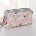 Mini canvas telefoontasje in roze met drie ritsen en schattige kattenprints en polsband - Beige Kat Groot