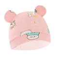 Newborn baby hat in pink cotton with cute 3D bear ears and animal cartoon pattern - Pink Bear Beanie with Ears