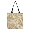 Close-up of beige tote bag fabric texture with brown tiger head line art print detail - Minimalist Vintage Tiger (hm2693)