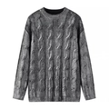 Maglione autunnale da donna con sfumatura grigio-argento e motivo a trecce - S / Argento