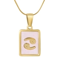 Cancer zodiac square pendant with pink shell inlay on a golden snake chain necklace - Cancer / Pink Mother of Pearl