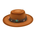 Bruine vilten hoed met bohemien kwastjes en turquoise kraalversieringen voor dames - Eén maat / camel