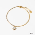 Golden stainless steel bracelet with square zircon and bead chain mix in variant style - Gold Bracelet (B729)