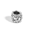 Detailed view of silver heart-shaped owl bead with intricate hollow pattern for DIY jewelry - Oval Bead
