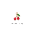 Detail of red cherry alloy pendant with gold plating and green enamel leaves for DIY jewelry - Cherry Style (8#)