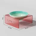 Pink acrylic elevated stand with a green gradient ceramic cat bowl and Lovely text - Green Deep Bowl + Pure Pink Stand