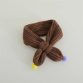 Detail of dark brown knitted baby scarf featuring cross-loop design and colorful pom-poms - Colorful Pom Pom Style / 60-80cm / Brown