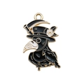 Black plague doctor enamel charm with golden edges and crow detail for DIY jewelry - 22x31mm