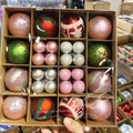 Christmas ball ornament set in pink and green with festive snowflake and glitter patterns - Pink + White 44pcs Gift Box Set