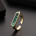 Vintage gold open ring with rectangular emerald green zircons in a snake-like design - Rectangular Strip Inlaid Green Stone Style