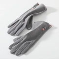 Winter thermal gray gloves for women with pink button details and soft fleece lining - One Size / 181 Grey