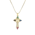 Collana con croce dorata e cristalli colorati su catena veneziana lucida ed elegante - Fine croce cava in zircone colorato