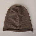Close-up of the fine texture and rolled edge on this brown 100% linen knit beanie - M(56-58cm) / Brown