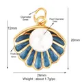 Golden scallop shell pendant with blue enamel and a 7mm pearl for summer jewelry - Blue Pearl Scallop