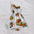 Floral satin backless dress with yellow rose prints and elegant draped neckline - 3XL / Roses on White
