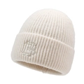 Bonnet en maille crème avec texture côtelée et logo monogramme brodé pour l'hiver - Taille unique / Beige Clair