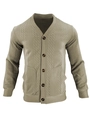 Detailed view of khaki knit cardigan with V-neck, button closure and textured cable knit pattern - S / Khaki
