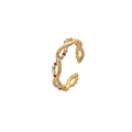 Adjustable golden stainless steel open ring with colorful red and blue enamel dots - Gold Twisted Colorful Dots (J503-1)