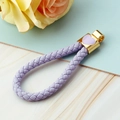 Purple woven leather car keychain with gold heart charm and enamel detail - Light Purple
