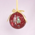 Pallina di Natale rossa da 8cm con illustrazione di schiaccianoci e fiocco dorato - Soldato Schiaccianoci / Rosso