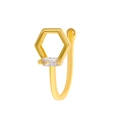 Golden geometric U-shaped non-pierced nose cuff with a rectangular zircon stone - KC Gold 8974