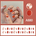 Short square koi press-on nails with red goldfish and gold foil Chinese style art - A880 Glue Style (Koi Gold Foil)