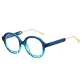 Vintage round sunglasses with blue-green gradient frames and slim gold metal temples - Blue Leopard Frame