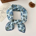 Blue cotton linen floral scarf with large blue flowers and decorative dark blue lace trim - Ink Daisy Blue
