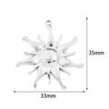 Detailed view of silver sunflower pendant with 35mm height and 33mm width dimensions - Sunflower / 2 Pcs/Set / Steel
