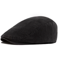 Gorra plana retro de algodón lavado carbón con paneles y visera corta - Negro