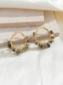 Handmade Bohemian gold hoop earrings with multi-color natural stone chips and wire wrap - Dark Gray