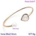 Rose gold open cuff bracelet featuring shell pearl and heart-shaped gemstone - Rose Gold White Heart Shell Pearl Style (KB123110-K)