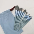 Blue 12-piece makeup brush set with synthetic bristles and matching drawstring storage bag - 13Pcs Sea Salt Blue (OPP Bag)