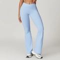 Light blue flared yoga pants with a V-shaped crossover high waist for fitness and yoga - Sky Blue