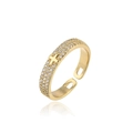 Minimalist 18K gold plated cross open ring with sparkling pavé cubic zirconia - Adjustable Open / Cross Opening Pave (10552) / Gold