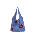 Bleu avec Imprimé Floral Rouge