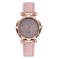Elegant ladies quartz watch with pink leather strap and glittering starry sky dial - Pink