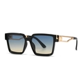 Square black sunglasses with blue gradient lenses and golden hollow metal temples - Black Frame Blue-Yellow Gradient Lens