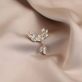 Elegant gold alloy wing brooch with marquise-cut rhinestones on champagne satin fabric - 484#