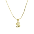 18k gold plated brass necklace with a bubble letter S pendant and a white pearl - Letter S